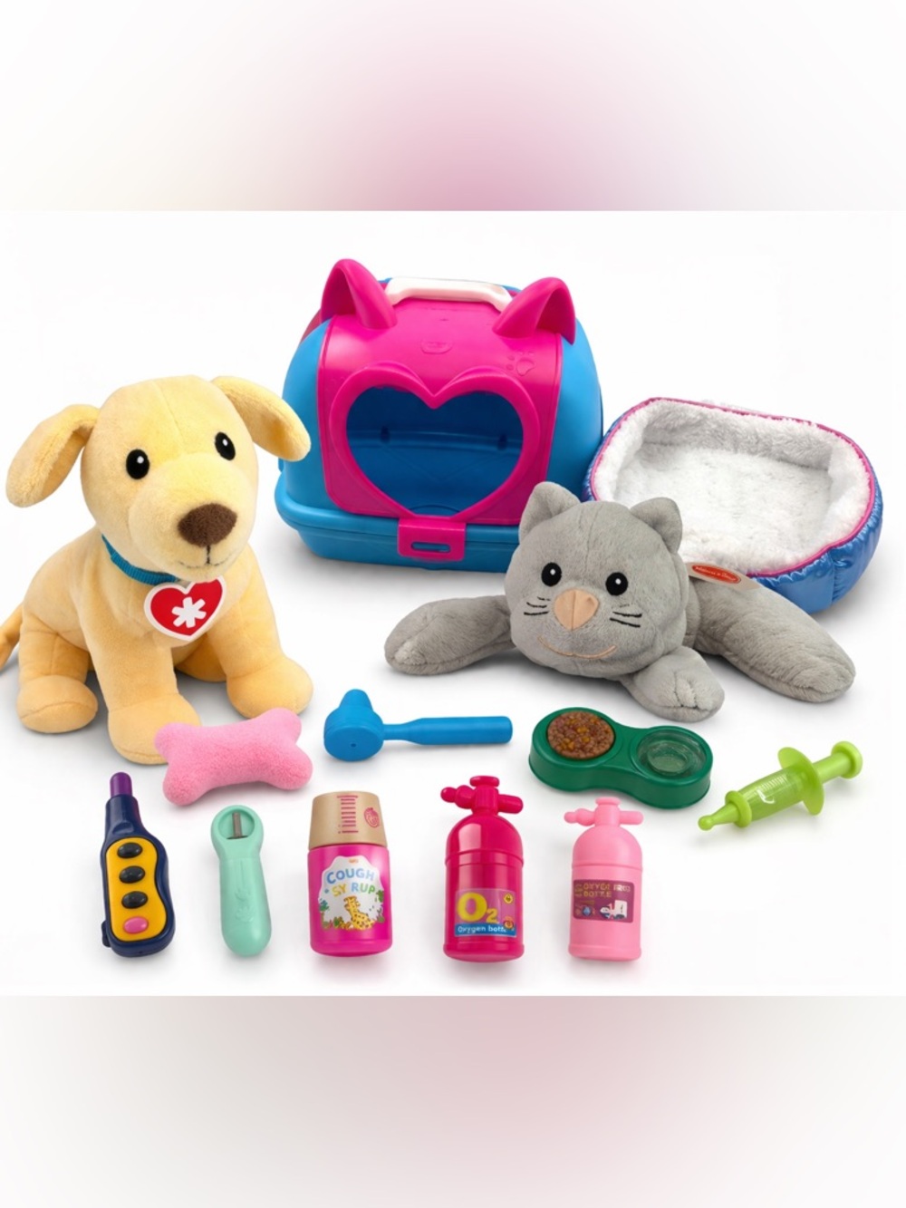 Melissa Doug Vet Pet Care Bundle Plush Dog Cat Carrier Pretend Play Toys